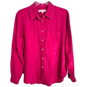 LOFT Size Small Fuchsia Pink 100% Linen Long Sleeve Button Down Shirt